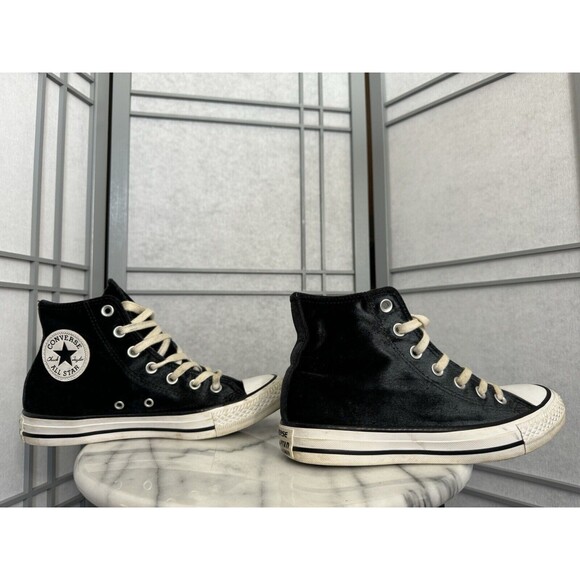 Womens Converse All Stars 557929F BLACK VELVET HIGHT TOP LACE UP SNEAKERS Size 7 - Picture 7 of 9